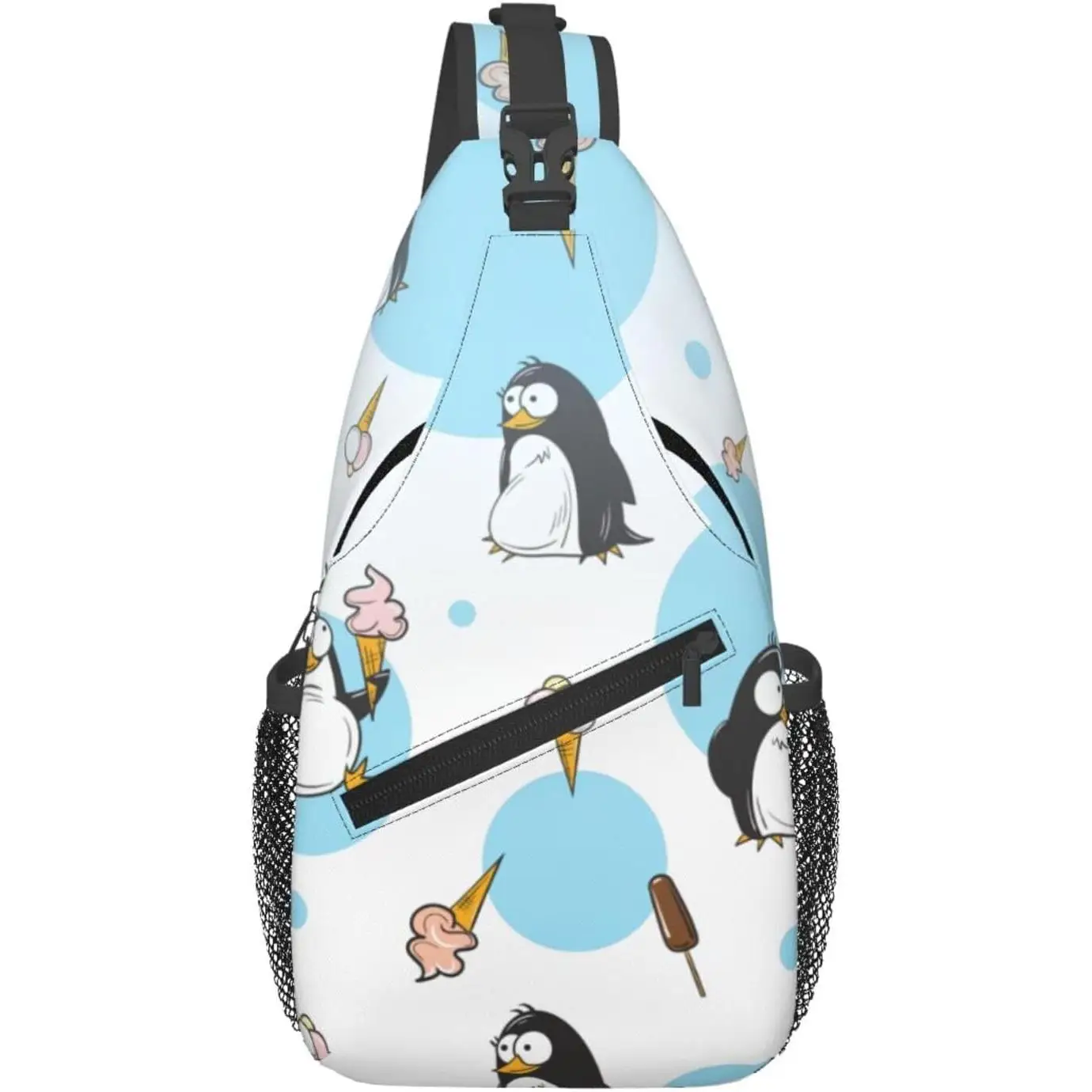 

Penguin Balloon Snowflake print Funny Sling Backpack Unisex Crossbody Shoulder Chest Bag Travel Hiking Daypack