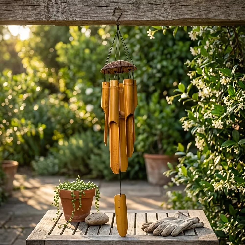 35-Inch Large Bamboo Coconut Wind Chimes Outdoor, Handmade Wooden Deep Tone Chimes for Garden, Patio or Home Decor, Decorative H