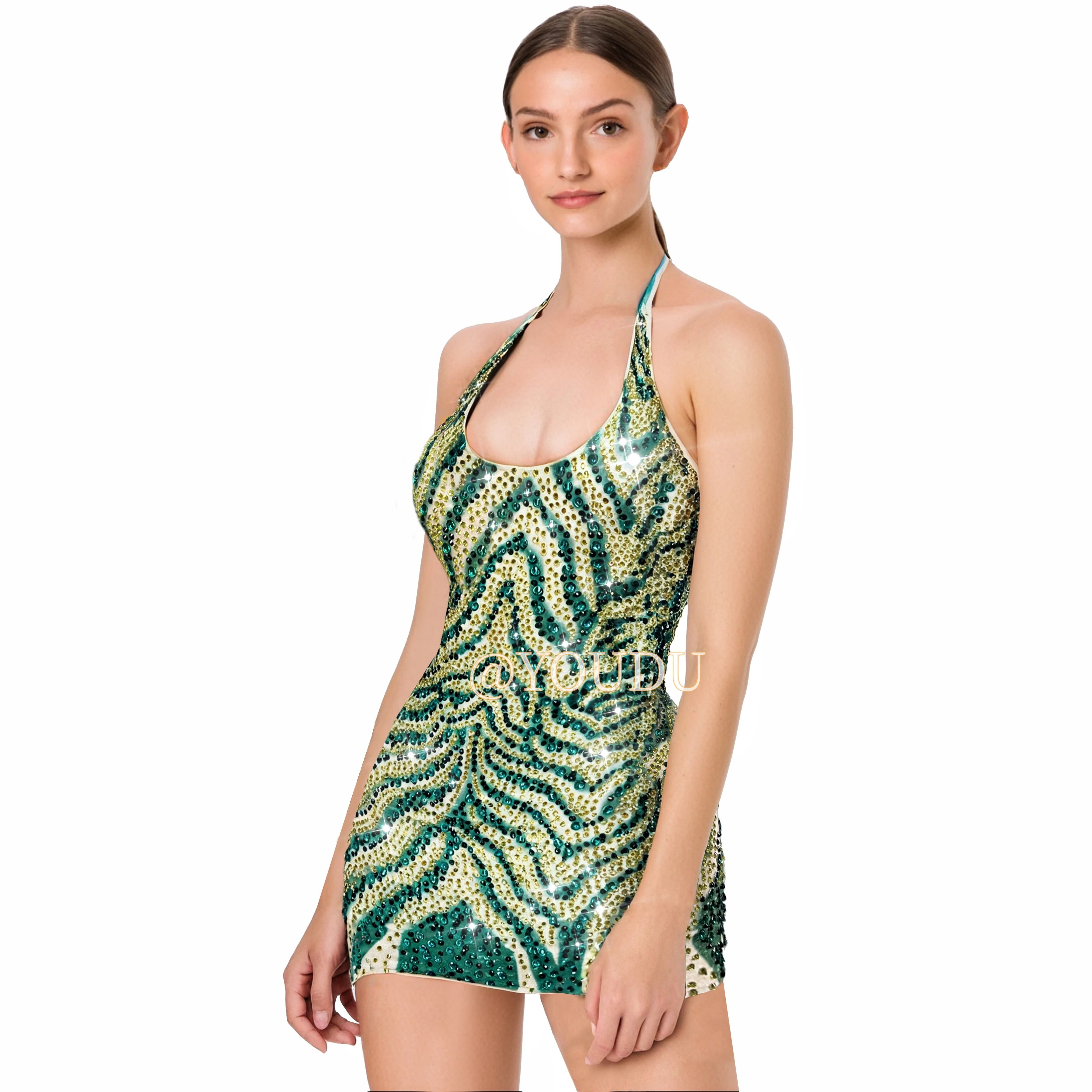 

New Sparkly Rhinestones Sexy Bandage Backless Dress Women Birthday Celebrate Evening Show Outfit Daily Journey Costume Lvmao