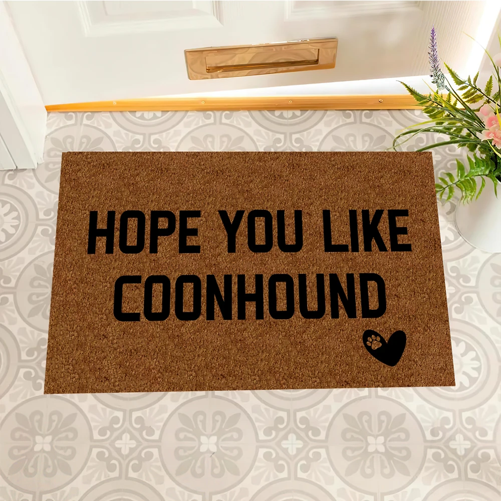 Hope You Like Coonhound Doormat Rubber Backing Dog Lover Front Door Mat Non Woven Entry Rug with Paw Heart Pet Lover Floor Mat