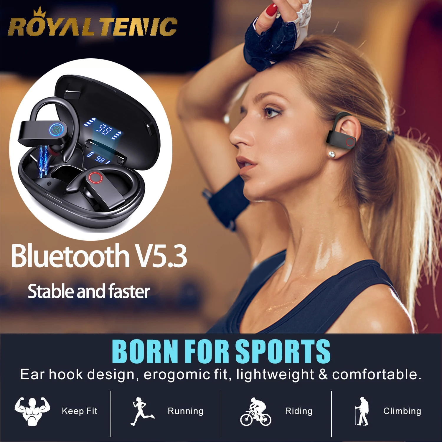 A9S Bluetooth 5.3 Gancho impermeável, TWS Wireless Headset, Novo