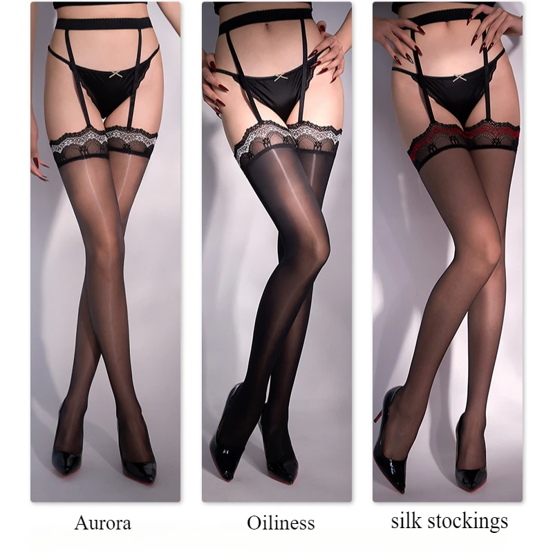 Women Sexy Pantyhose Oil Shiny Glossy Stockings Elastic 912-Pin Seamless Silky Sockings Hollow Open Crotch Over Knee Sockings image 5
