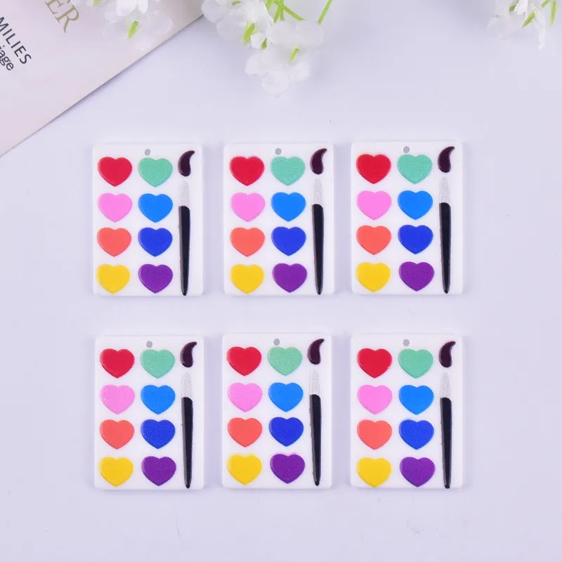 10pcs/pack Colorful Heart Painting Tray Fashion  Acrylic Charms for Women Earring Necklace Jewelry DIY Making