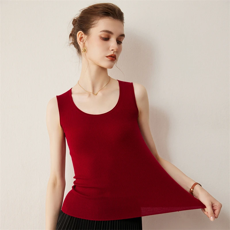 

Spring New Women Slim Pullover Vest Elastic 100% Merino Wool Sweater Sleeveless Worsted Wool Knit Breathable Tops Waistcoat