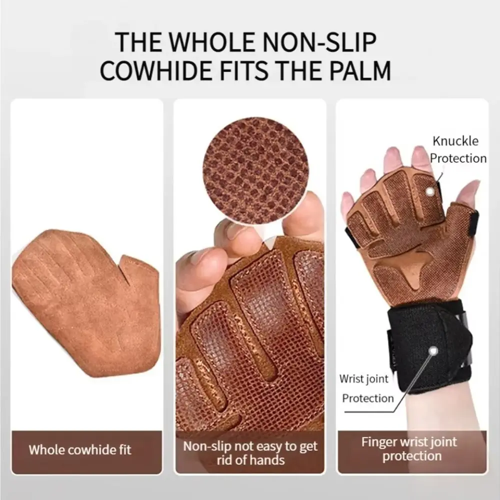 

1 Pair Cowhide Weight Lifting Gloves Non-Slip Breathable Ventilated Gym Wristband Pull-up Deadlift Fitness Workout Gloves