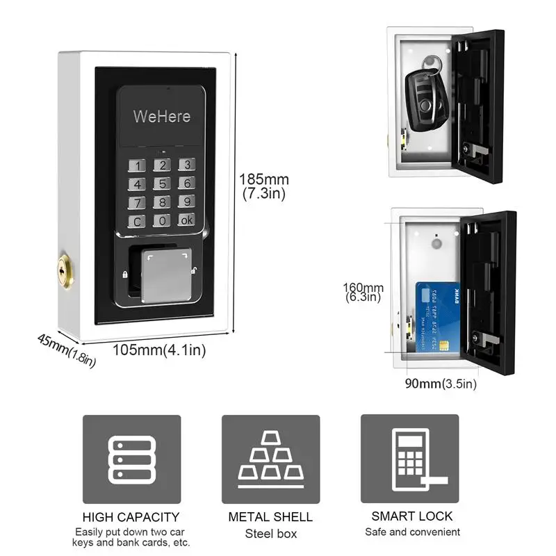 WeHere Smart Key Safe Box Phone Remote Control Wifi Security Boxes Password Outdoor Security Electronic Wall mounted Lock Boxes