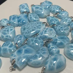 Natural Blue Larimar Pendants Necklaces for Women Rare Luxury Tortoisesh Bead Healing Gemstone Jewelry 925 Sterling Silver Clasp