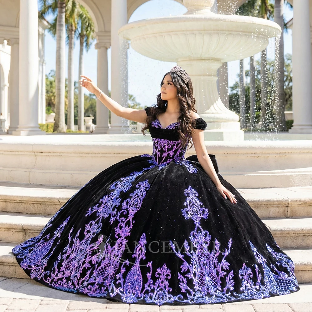 

Romantic Off-shoulder Quinceanera Dress Charming Party Dress Shiny Cap Sleeves Party Gown 16 Customized vestido de 15 quinceañer