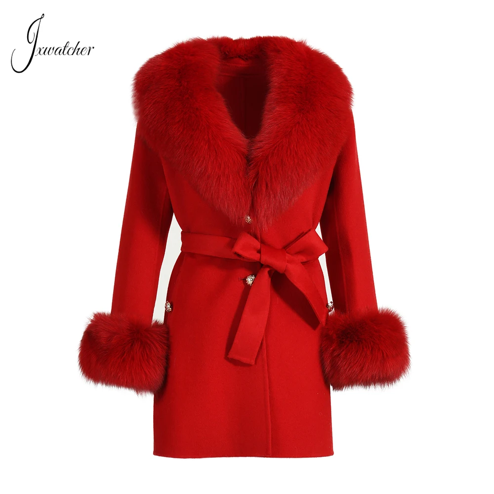 

Jxwatcher Wool & Blends Coat For Women Real Fox Fur Collar Cuffs Autumn Winter Fashion Ladies Cashmere Jacket Luxury Coat Female