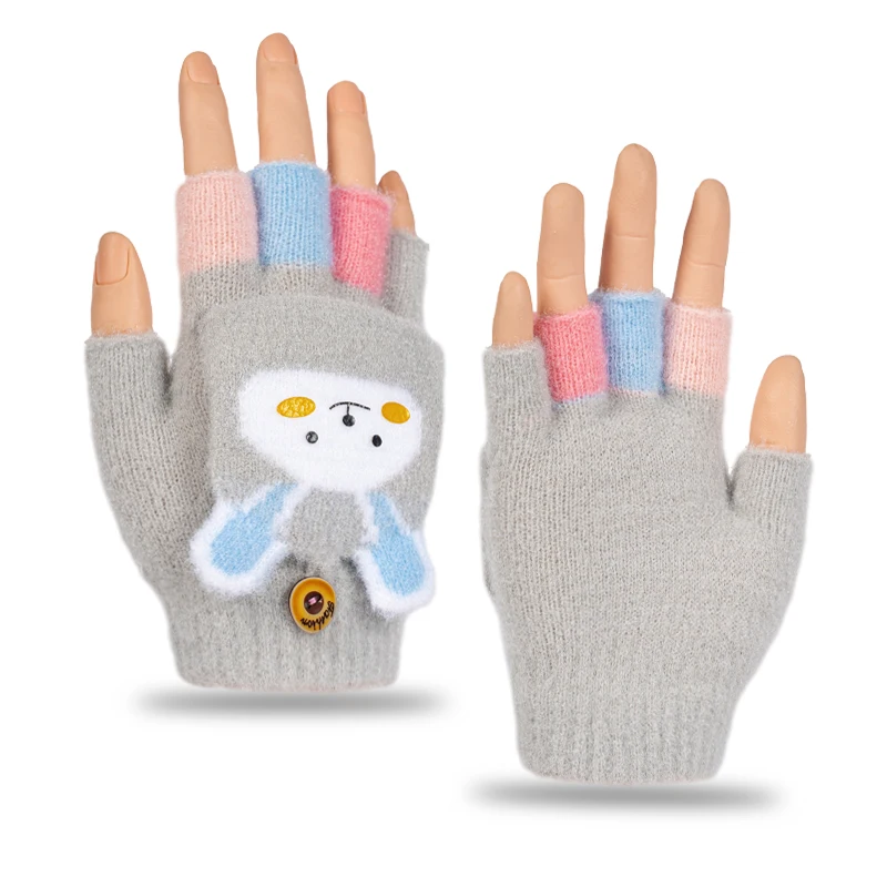 От 2 до 8 летДетские жаккардовые перчатки с раздвоенными пальцами, теплые флисовые и утолщенные флип-перчатки с героями мультфильмов для мальчиков и девочек