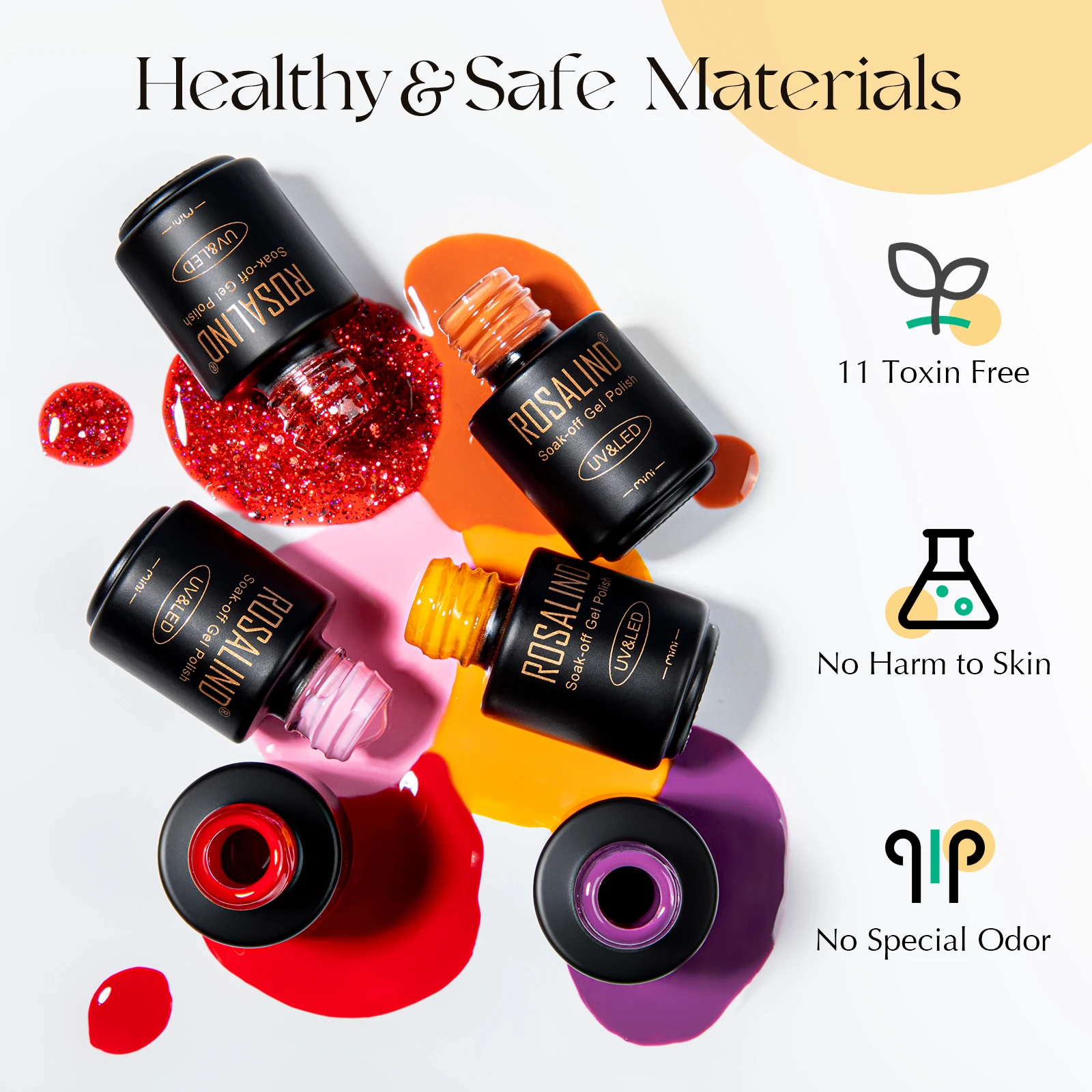 روزاليند 38 قطعة زجاجة زجاجية طلاء الأظافر الغراء الملونة هلام مجموعة طلاء الأظافر طلاء سطح الأظافر معطف فوقي مسمار الغراء UV مسمار مصباح ge