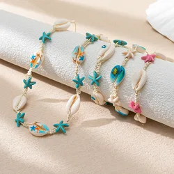 Pulseras de conchas de mar naturales bohemias para mujer, pulseras trenzadas de tortuga, estrella de mar, viento del océano, regalos de joyería de playa de verano, 2023