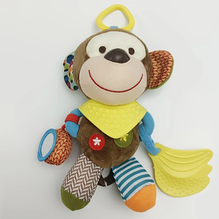 1モンキーベッドハンギングドール、0～3歳向けの柔らかいぬいぐるみ動物のおもちゃ、幼児を落ち着かせるおもちゃ、誕生日に最適