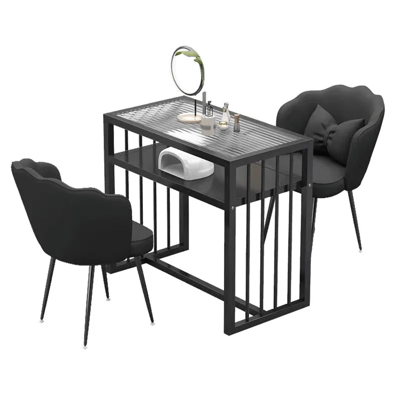 

Factory Direct Sale Nail Salon Furniture Luxury Modern Nail Tables Glass Nail Tables and Chairs Sets