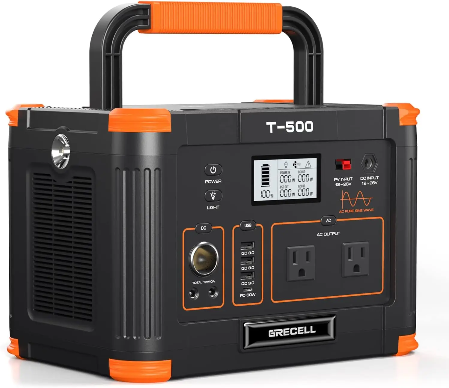 

Portable Power Station 500W(Peak 1000W), 519Wh Outdoor Solar Generator Backup Battery Pack with 2 110V AC Outlets, 500W 10-Port