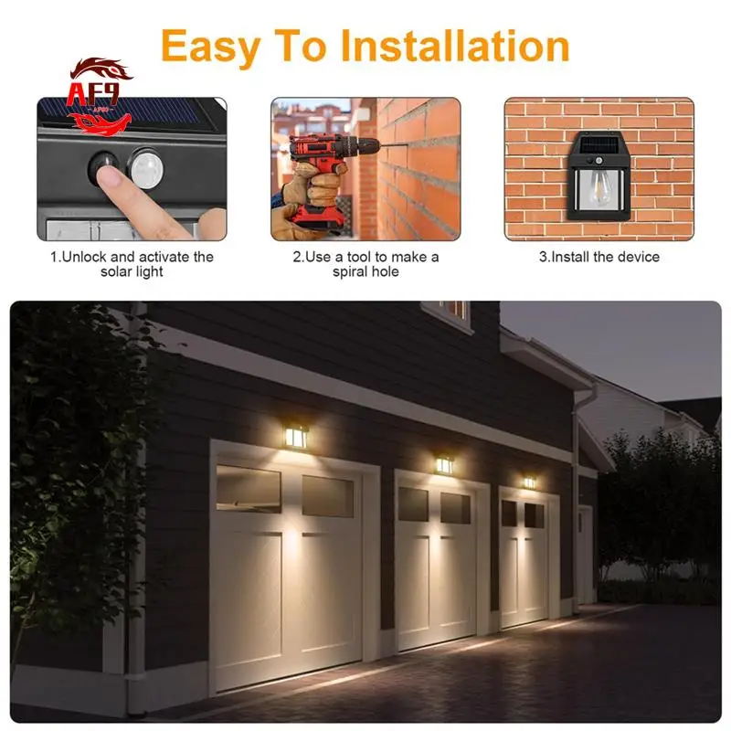 

AF90-Solar Lights Outdoor, Dusk To Dawn Solar Wall Sconce Motion Sensor, 3 Lighting Modes Waterproof Solar Security Wall