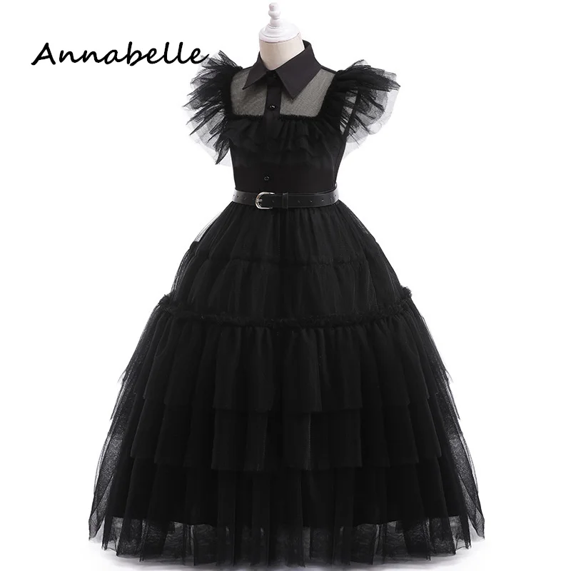 

Annabelle Flower Girl Dress for Weddings Party Kids Baby Girl Birthday Black Formal Dress Puffy Dresse 2024 News Fashion