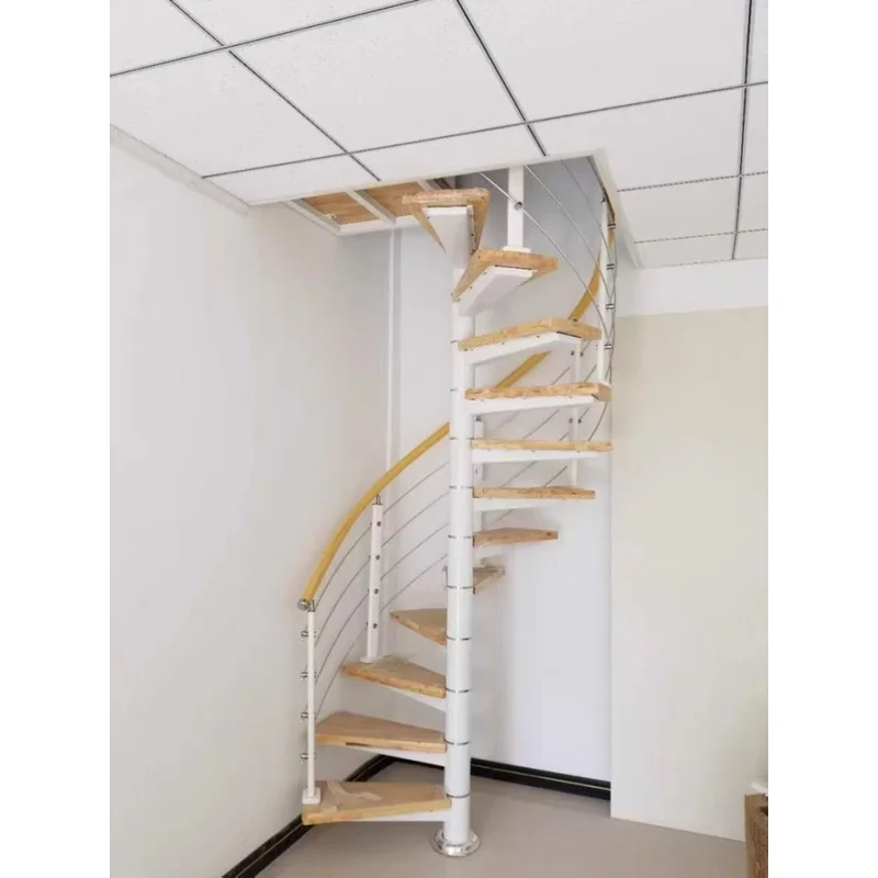 Steel-wood stair handrail direct sale villa revolving duplex attic stairs indoor thickened round small apartment stairs