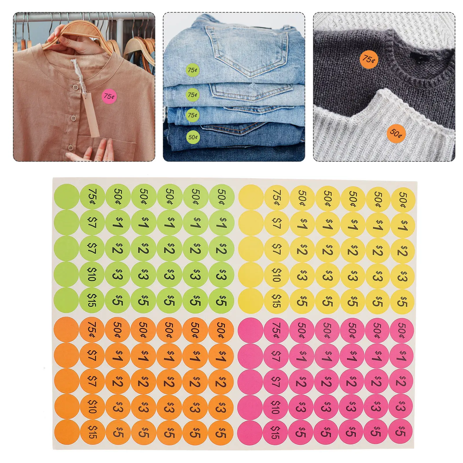 

25 Sheets Round Self-Adhesive Price Tag Paper Bright Display Pricing Labels for Supermarket Store Shelf Signage Sale Promotions