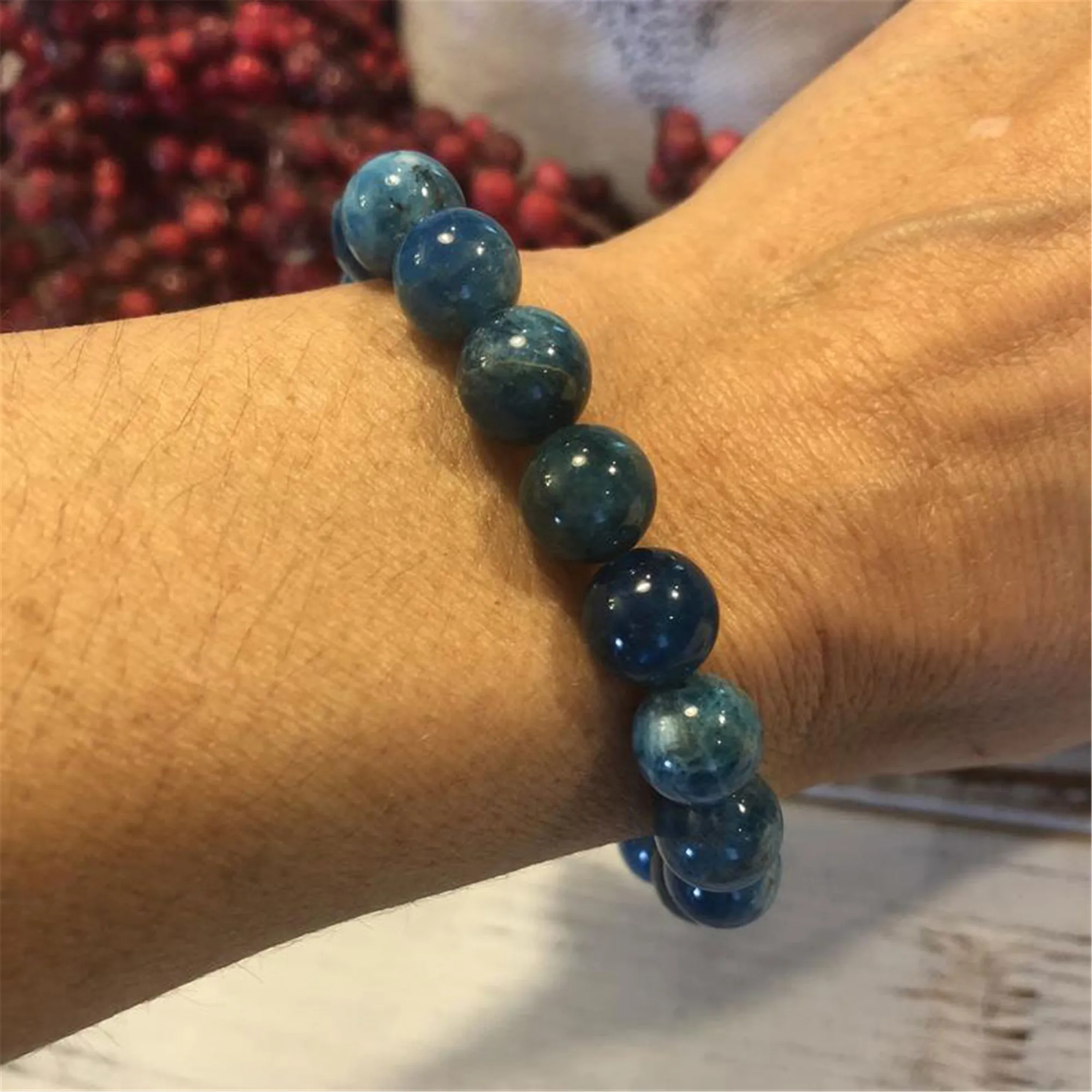 Natural Blue Apatite Beads Bracelet Charm Ethnic Teens Classic Party Semi-Precious Stones Wrap  Gift Mala