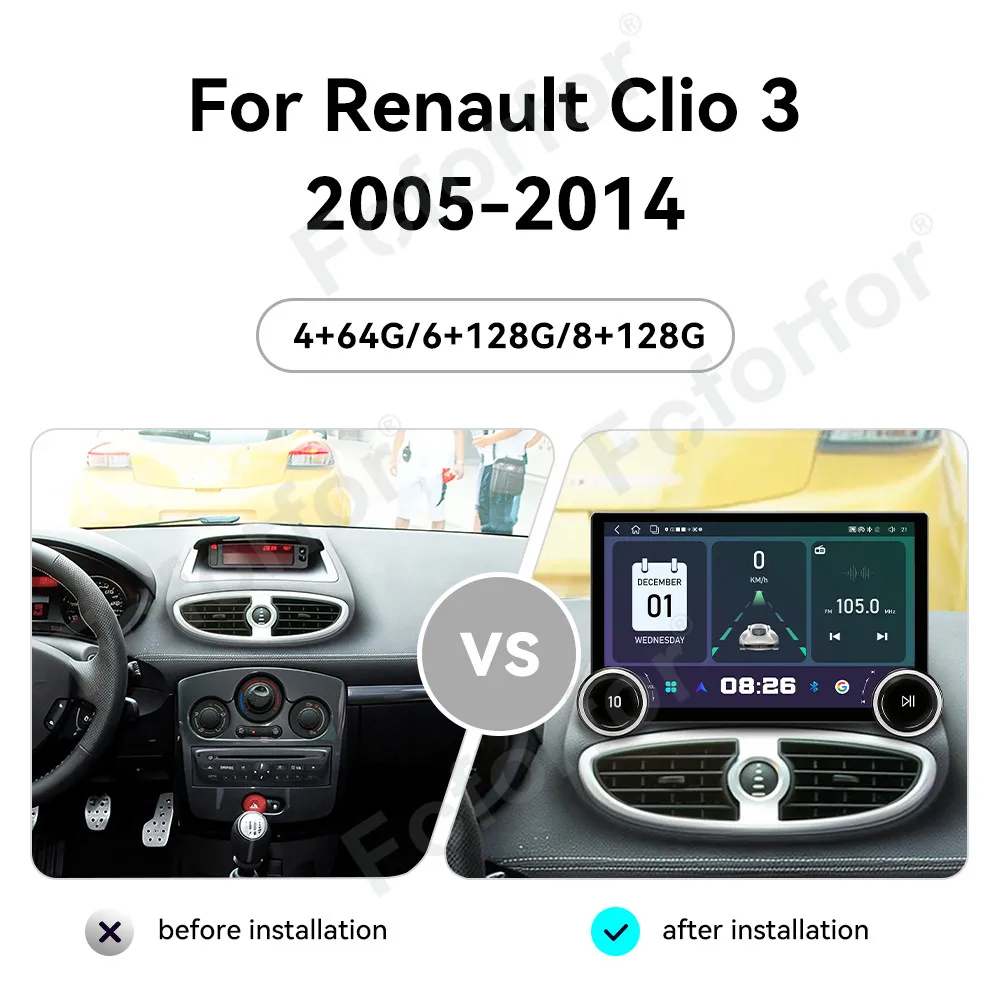 Android 15 11.5 Inch HD Touch Car Radio Wireless CarPlay GPS Navigator DSP Multimedia Head Unit For Renault Clio 3 2005-2014