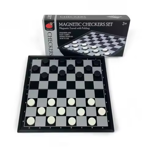 Foldable Magnetic 64 Grid Checkers Board Game Portable Plastic Tabletop Travel Outdoor Classic Strategy Set