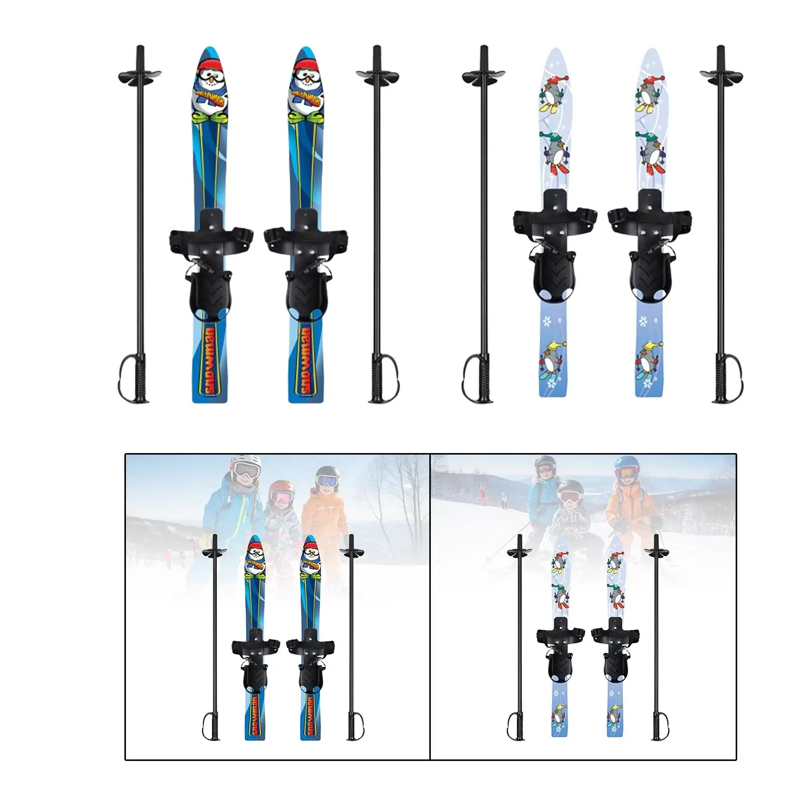 Short Skis for Snow with Ski Poles Kids with Universal Bindings Snowblades