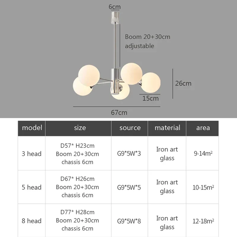 Nordic Pendant Light Glass Multihead Decor, Lâmpadas suspensas, Lustre para sala de estar, Sala de jantar, Quarto, Simples, Interior, Decoração do lar