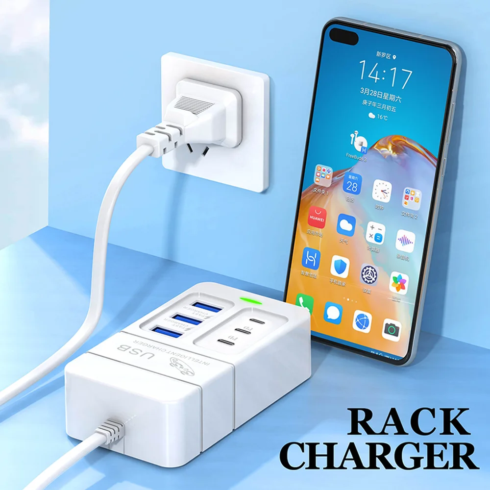 35W Multiport USB Charger PD Type C Fast Charging EU US Plug Wall Charger USB Hub Adapter 6 Ports USB Quick Mobile Phone Charger