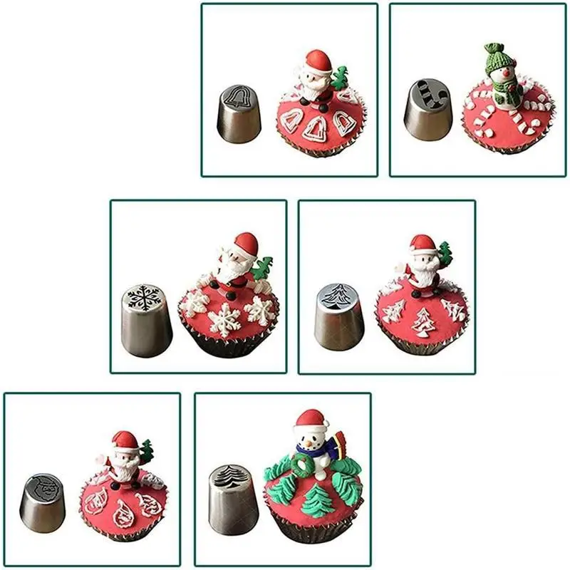 5/6/22PCS Cream Nozzle Cake Decorating Tools Pastry Bakery Accessories Cupcake Icing Piping Nozzle Tips Bakeware Christmas