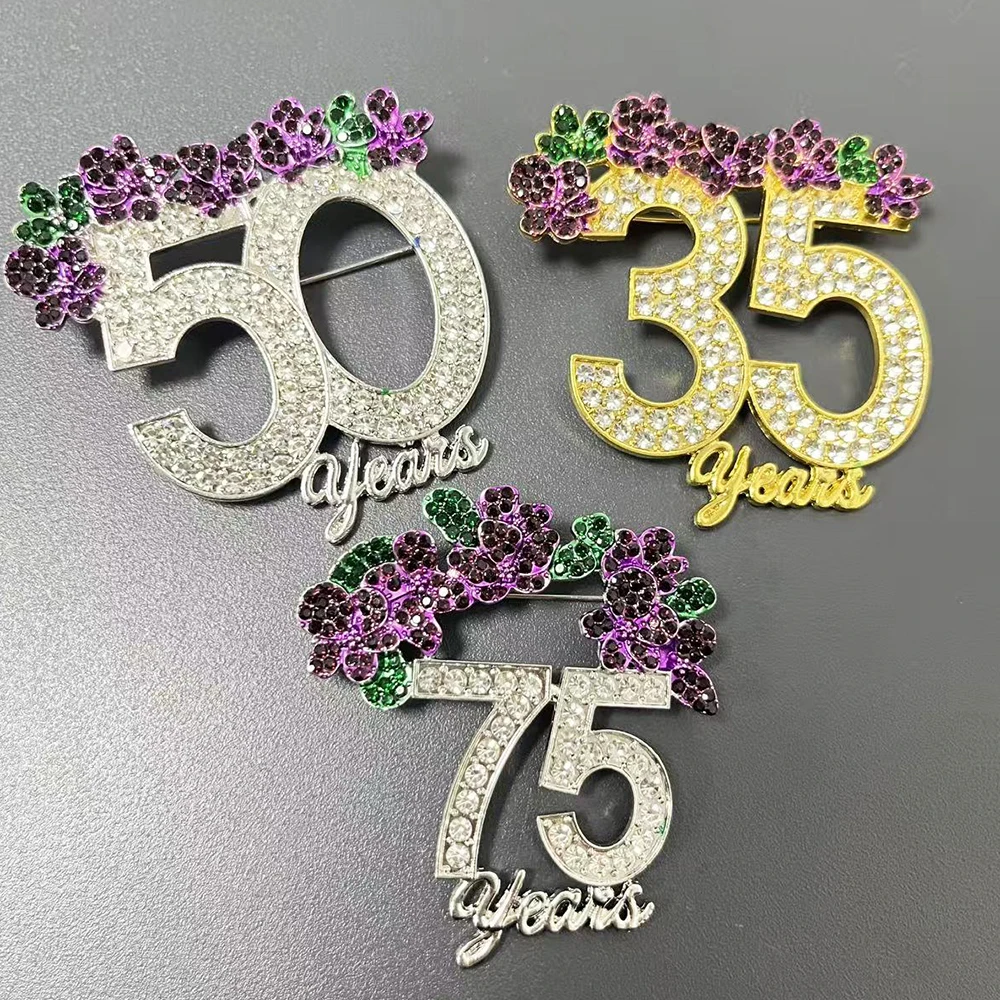 Delta Sisters 35th & 50th & 75th Anniversary Violet Rhinestone Brooch