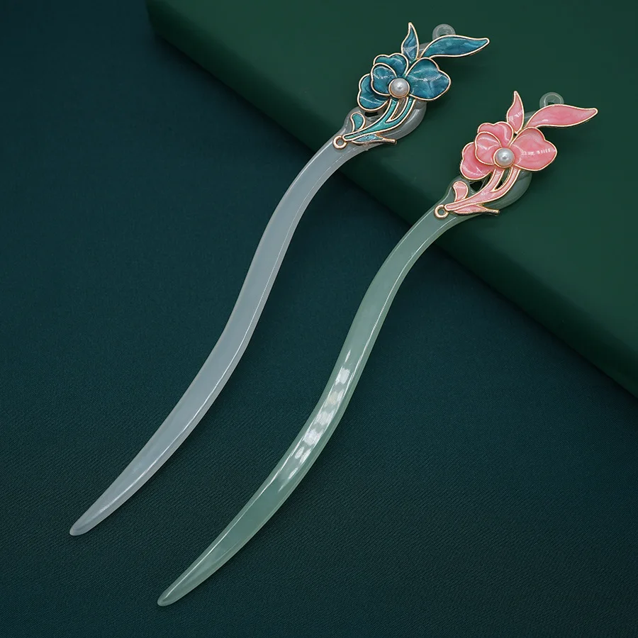 Exquisite Chinese Style Alloy Flower Branch Hairpin for Back Head Updos