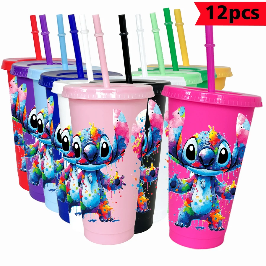 

12pcs/lot Disney Stitch Color Graffiti 26oz Color Plastic Tumbler Birthday Party Drinkware Juice Coffee Mug