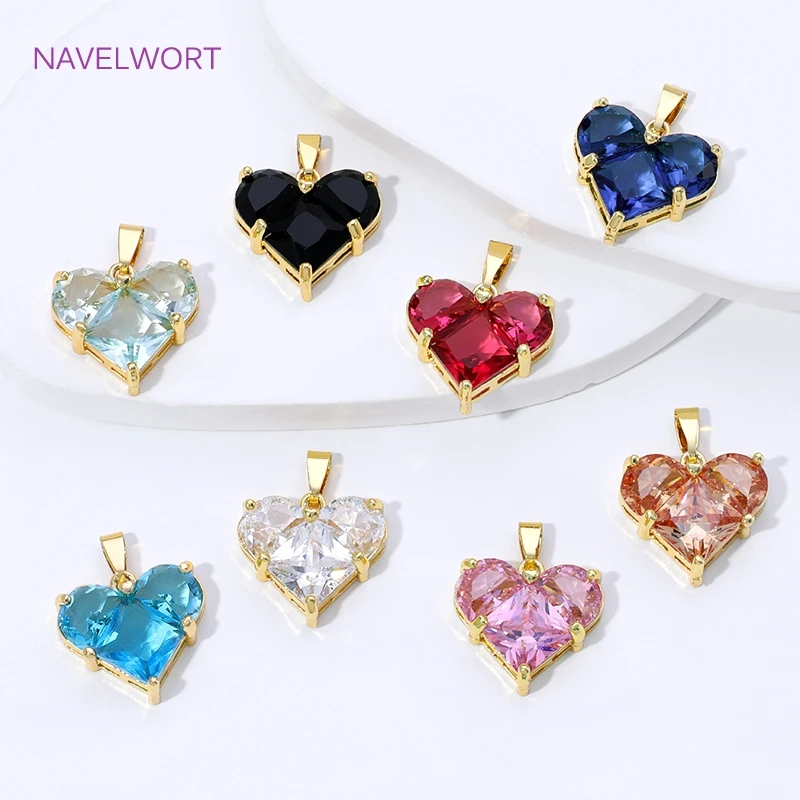 2 Size 18K Gold Plated Brass Heart-Shaped Charms Pendants For Necklace,Clear Crystal Charms For Jewelry Making,DIY Accessories image 4