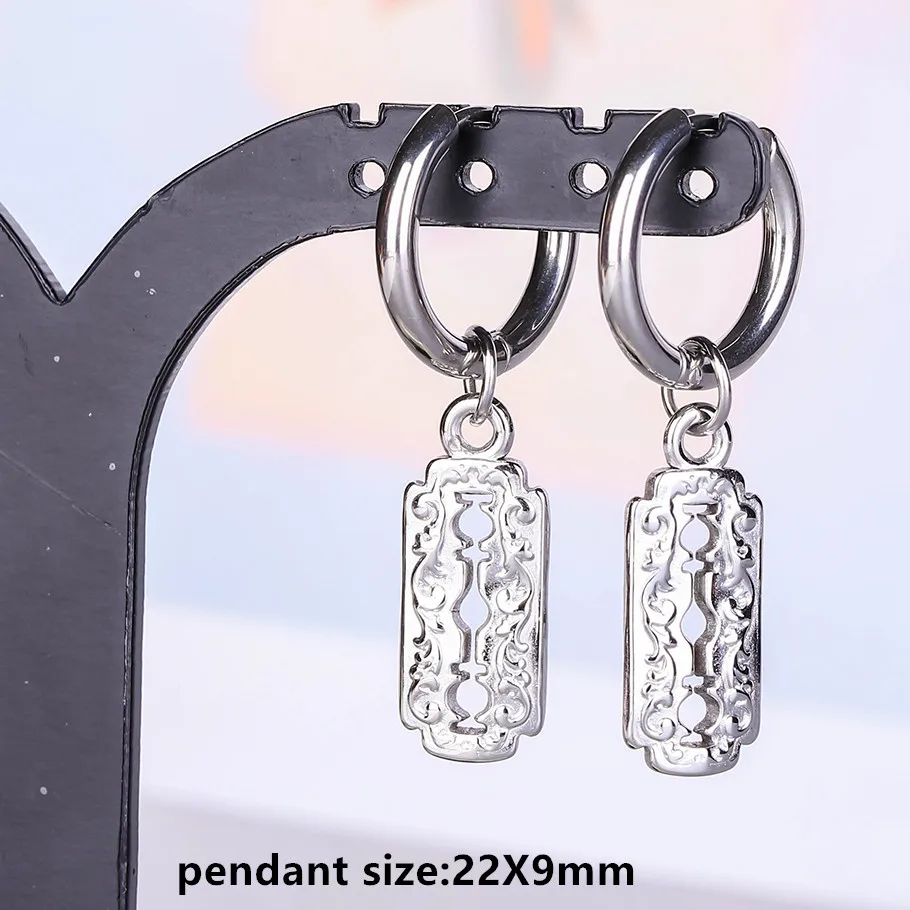 Stahlfarbener Engel-Stern-Kreuz-Schwert-Charm-Ohrring, kein Anlaufen, Ohrpiercing, Edelstahl-Ohrringe für Damen und Herren, Schmuck, Kolczyki – Detail 7
