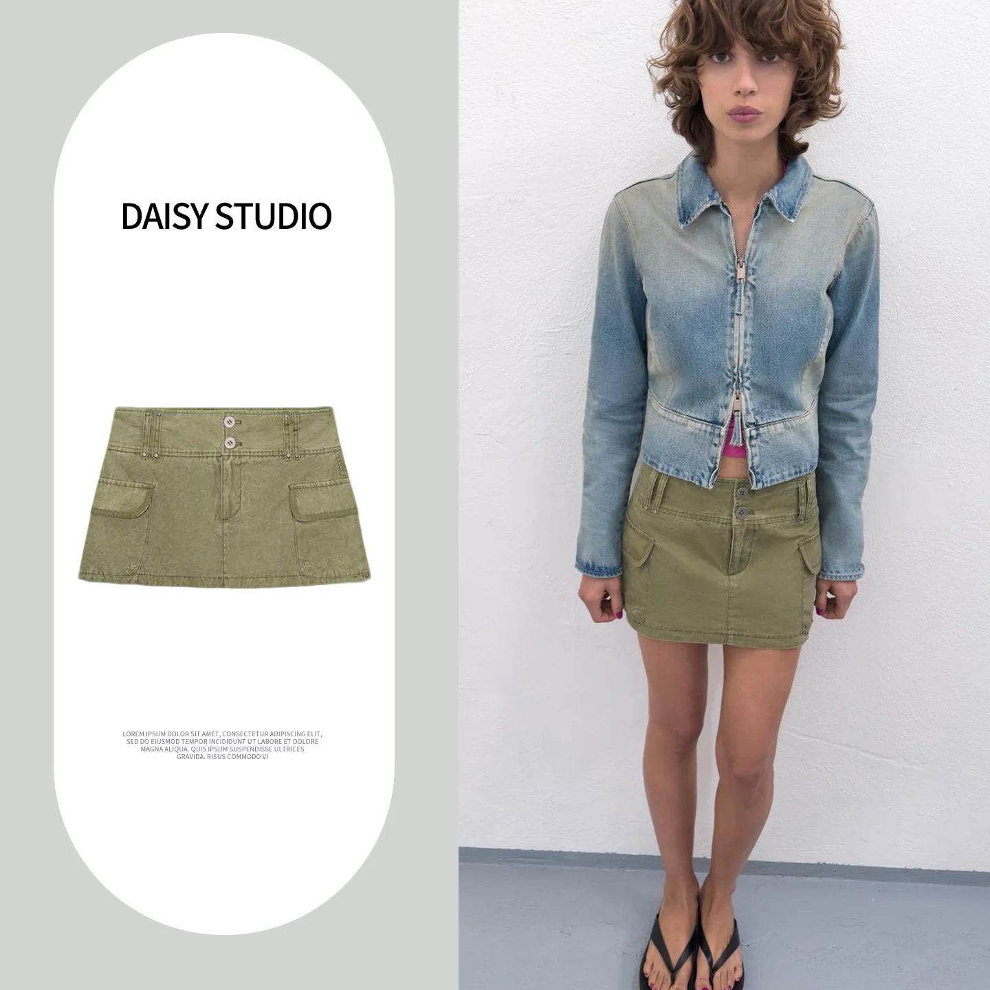 Spring New Women's Metal Button Zipper Short Casual Pocket Decorated Skirt Pants mid Waist A-Line Standard Fit Polyester