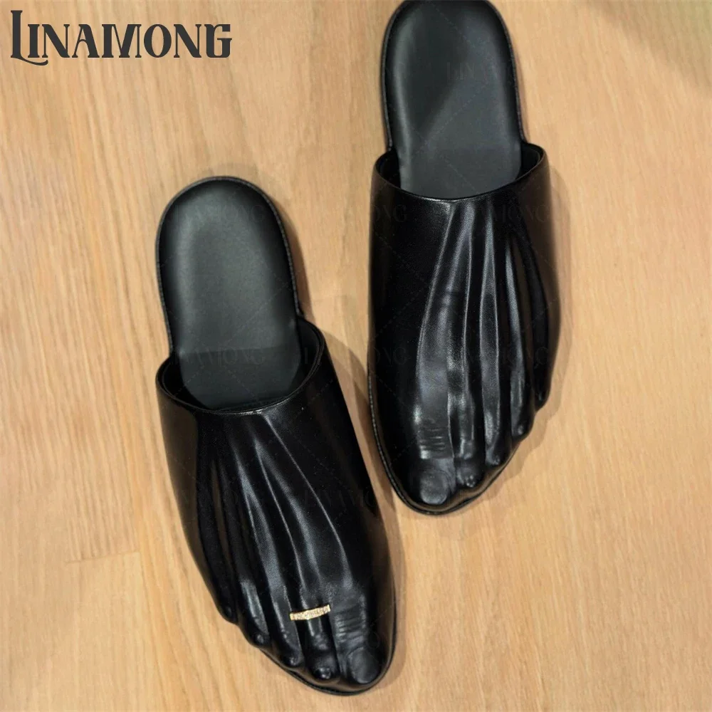 Foot Toe Ring Slippers Five Separate Finger Leather Slippers Novelty Designer Luxury Handmade Slippers Comfortable Slip on Shoes