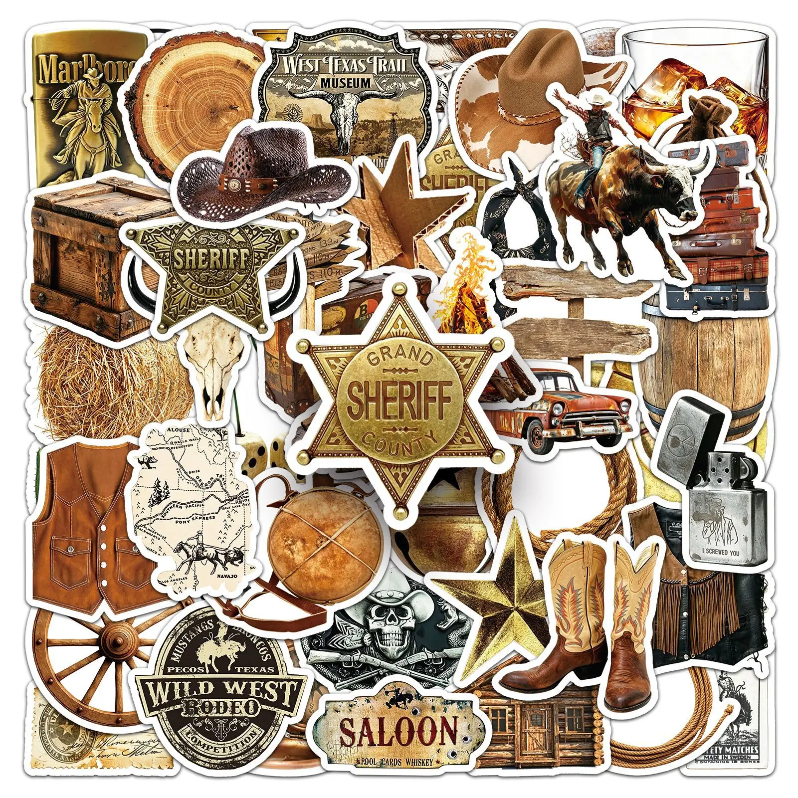 50-Pack Waterproof Western Cowboy Desert Adventure Graffiti Stickers for Notebook Phone Tablet Guitar Outdoor Decor