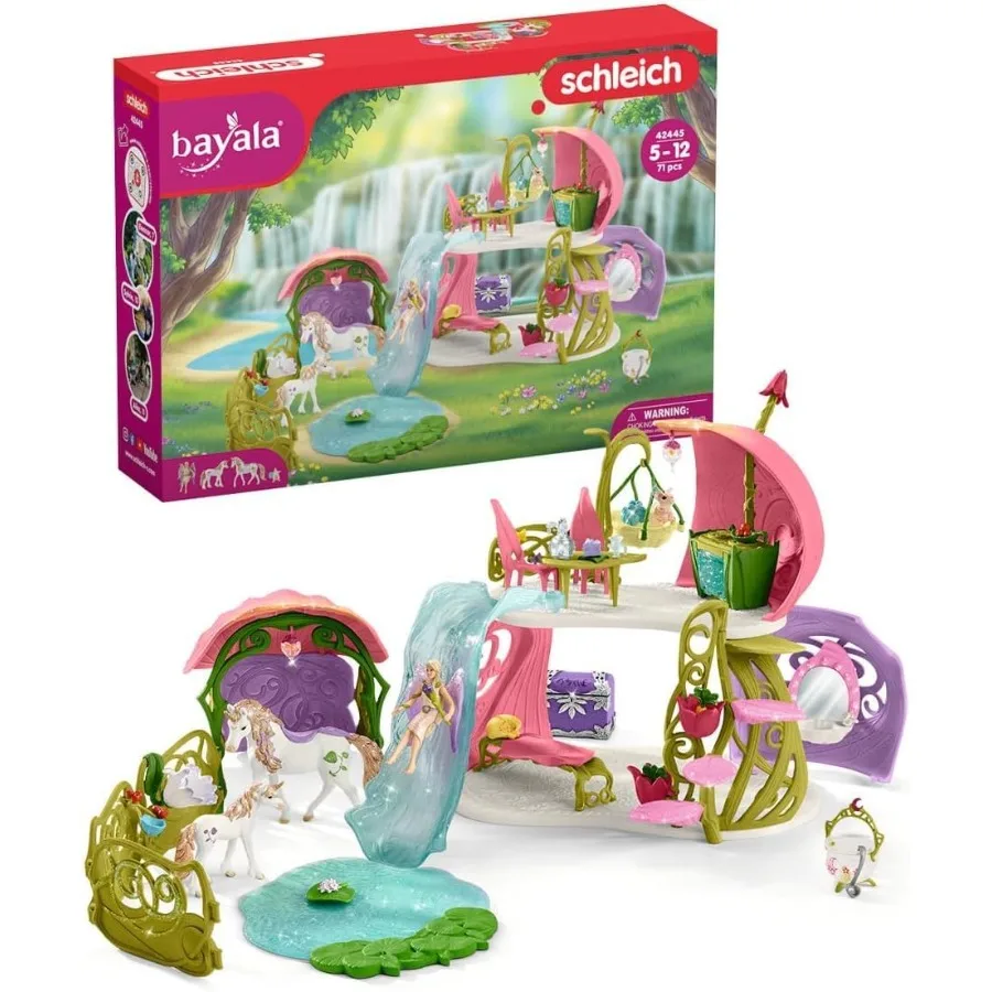 

Glittering Flower House with Unicorns, Lake and Stable, 71-Piece Play Set with Elf Figurine and Accessories, Fairy Toys fo