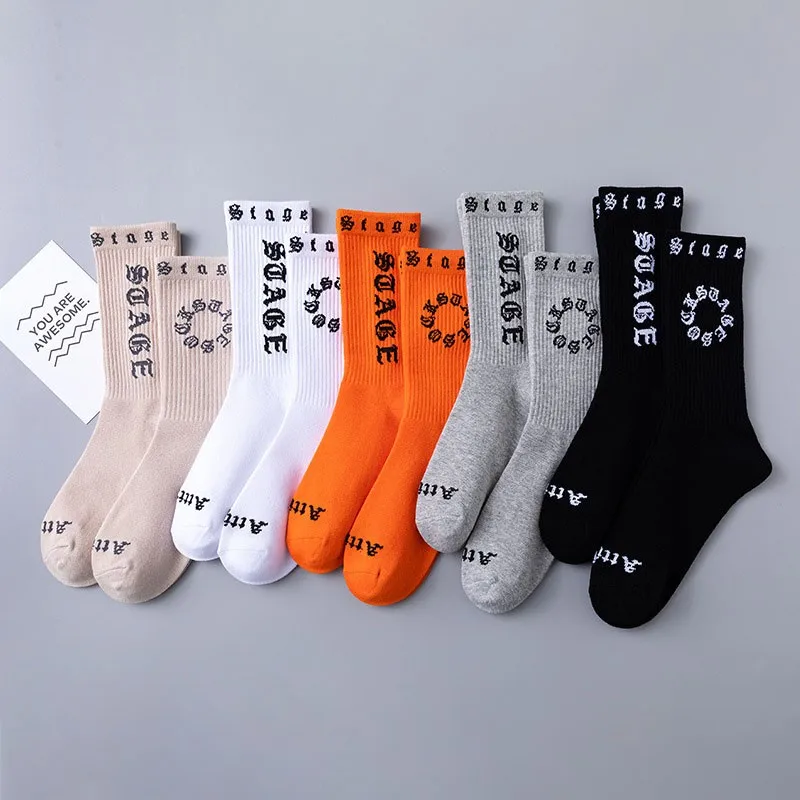 Original Socks Gothic Font Letter Printing Simple Fashion Trend INS Cool Hip Hop Style Men Women Middle Tube Socks V210