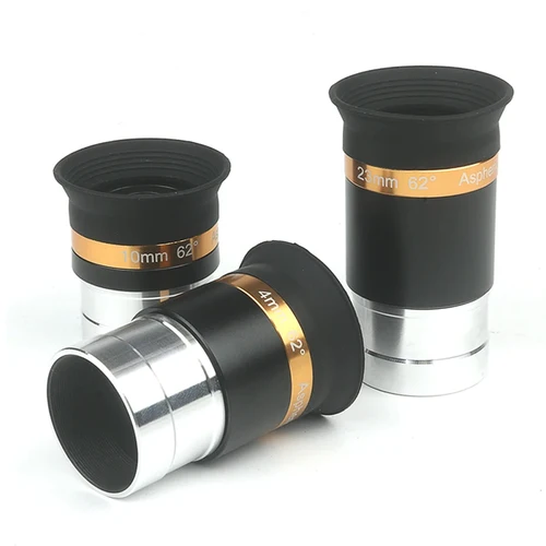62 °   Kits de ocular asférico (4 mm, 10 mm, 23 mm), longitud focal, lente ocular de 1,25 pulgadas para telescopio astronómico