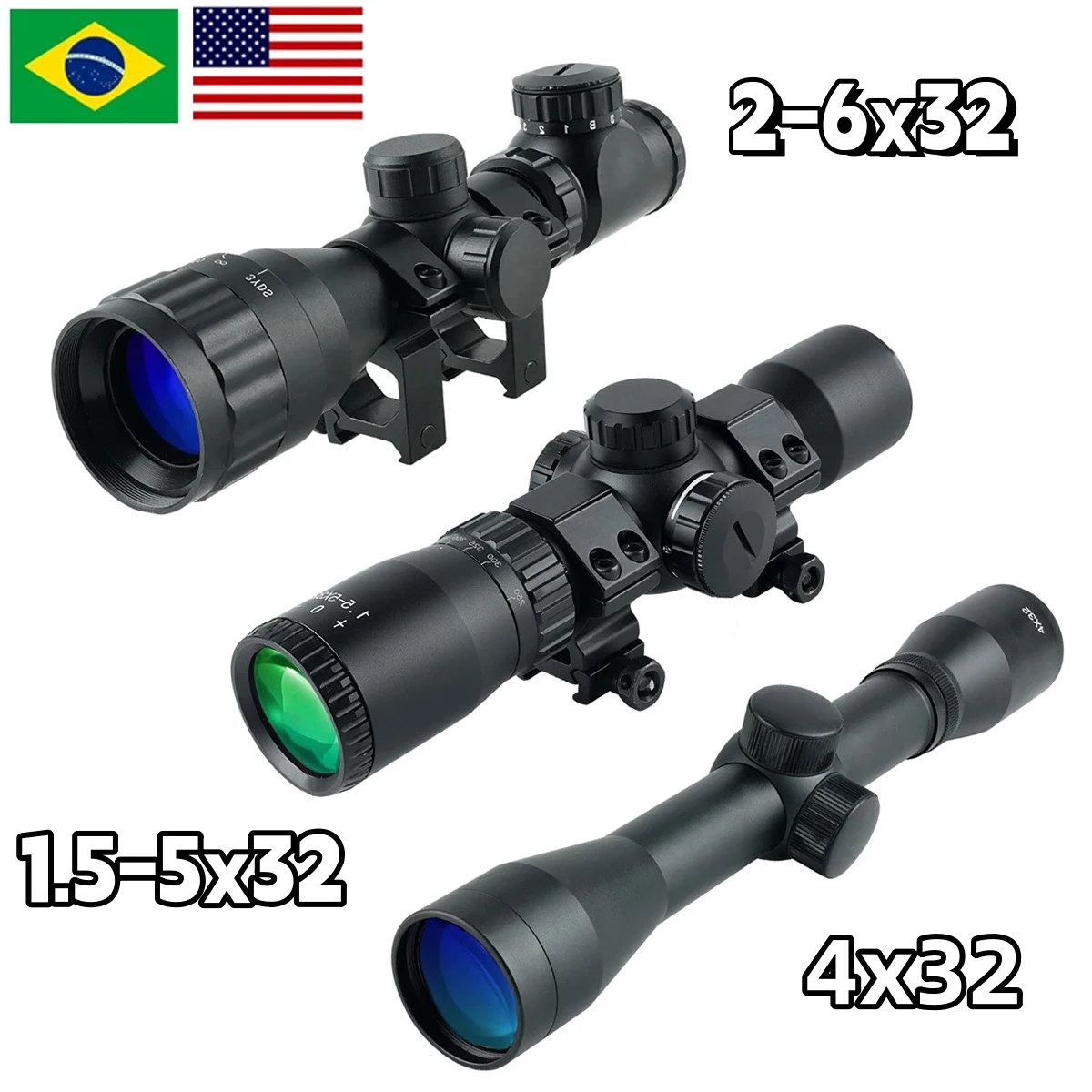 Tactical 4x32 Optical Sight 1.5-5x32IR 6X32AOE Crossbow Short Scopes Reflex 2-6X32AOE Rifle Scope for Hunting Accessory