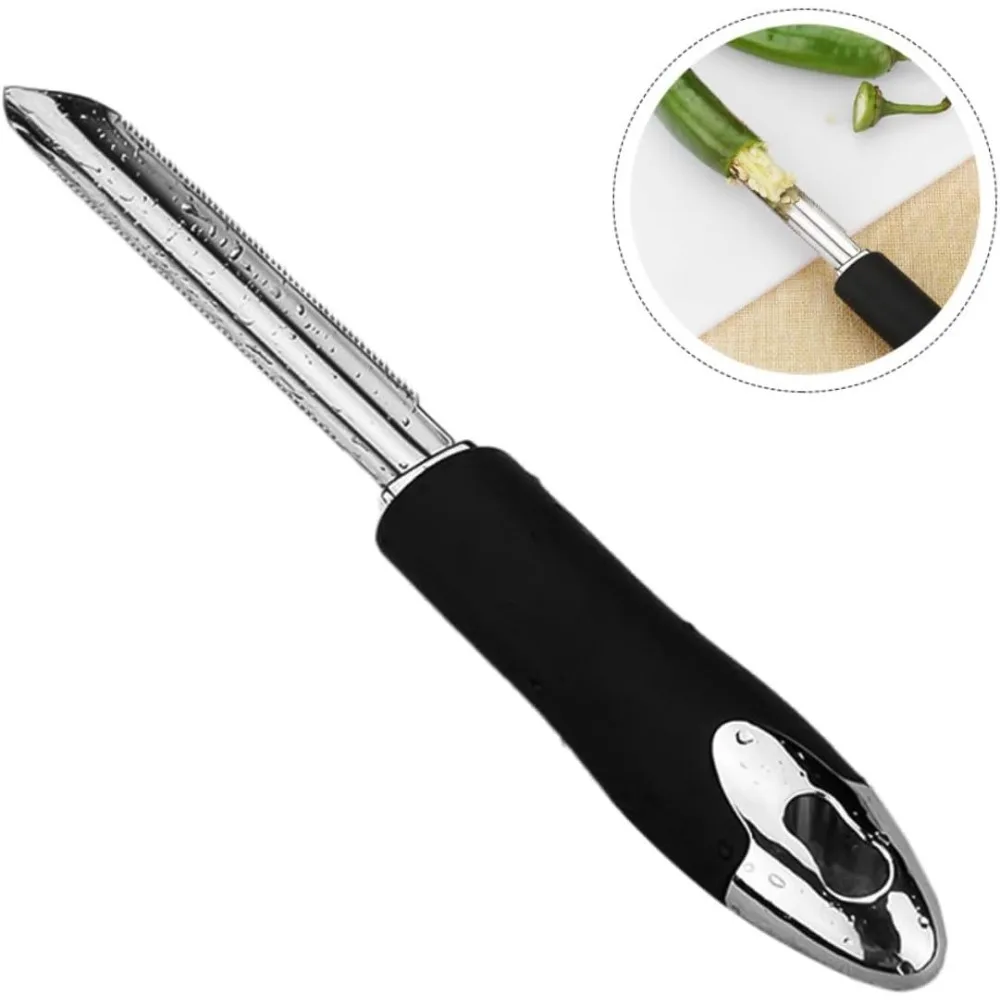 مزيل كور الفلفل مع أداة جوز الهند من الفولاذ المقاوم للصدأ للأسنان، إزالة جوزة الفاكهة، أداة كور الفاكهة، أداة كور، أداة المطبخ، قابلة لإعادة الاستخدام