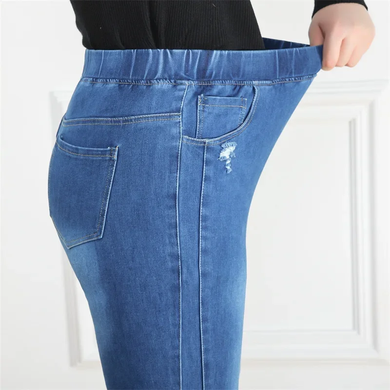 Jeans de cintura alta rasgada para mulheres, calças jeans para meninas, calças de lápis esticadas femininas extragrandes, slim fit, 5XL, 6XL, 7XL, 8XL, 9XL, plus size