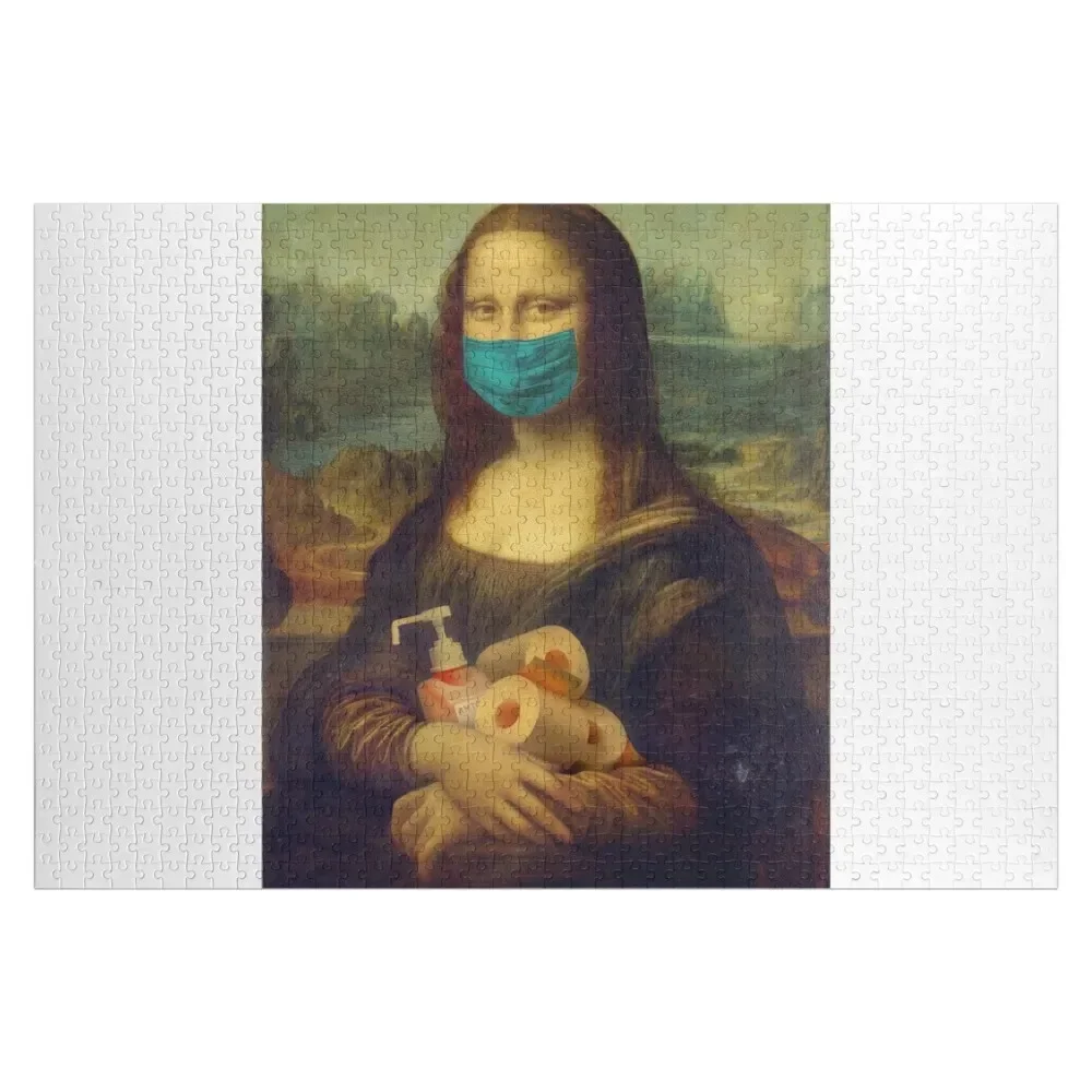 

Mona Lisa wearing Facemask in Pandemic Jigsaw Puzzle With Photo Baby Toy Personalized Photo Gift Puzzle