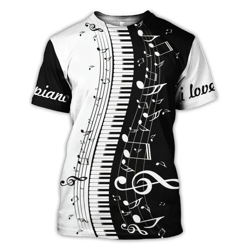 Piano Music 3d Print T Shirts Tops Summer Funny Harajuku Short-sleeved Musical Instrument Streetwear Boys Girls T-shirt Clothing