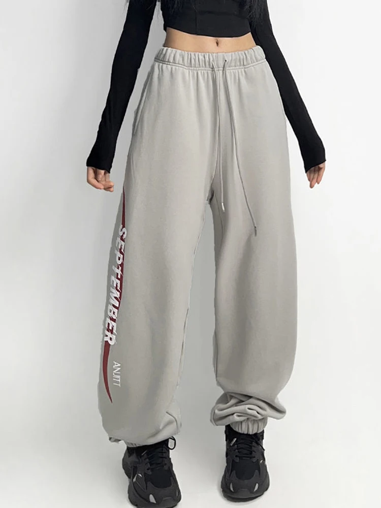 Jmprs Hip Hop American Letter Sweatpants Women High Waist Streetwear Y2K Straight Pants Retro Harajuku Casual Autumn Bf Trousers