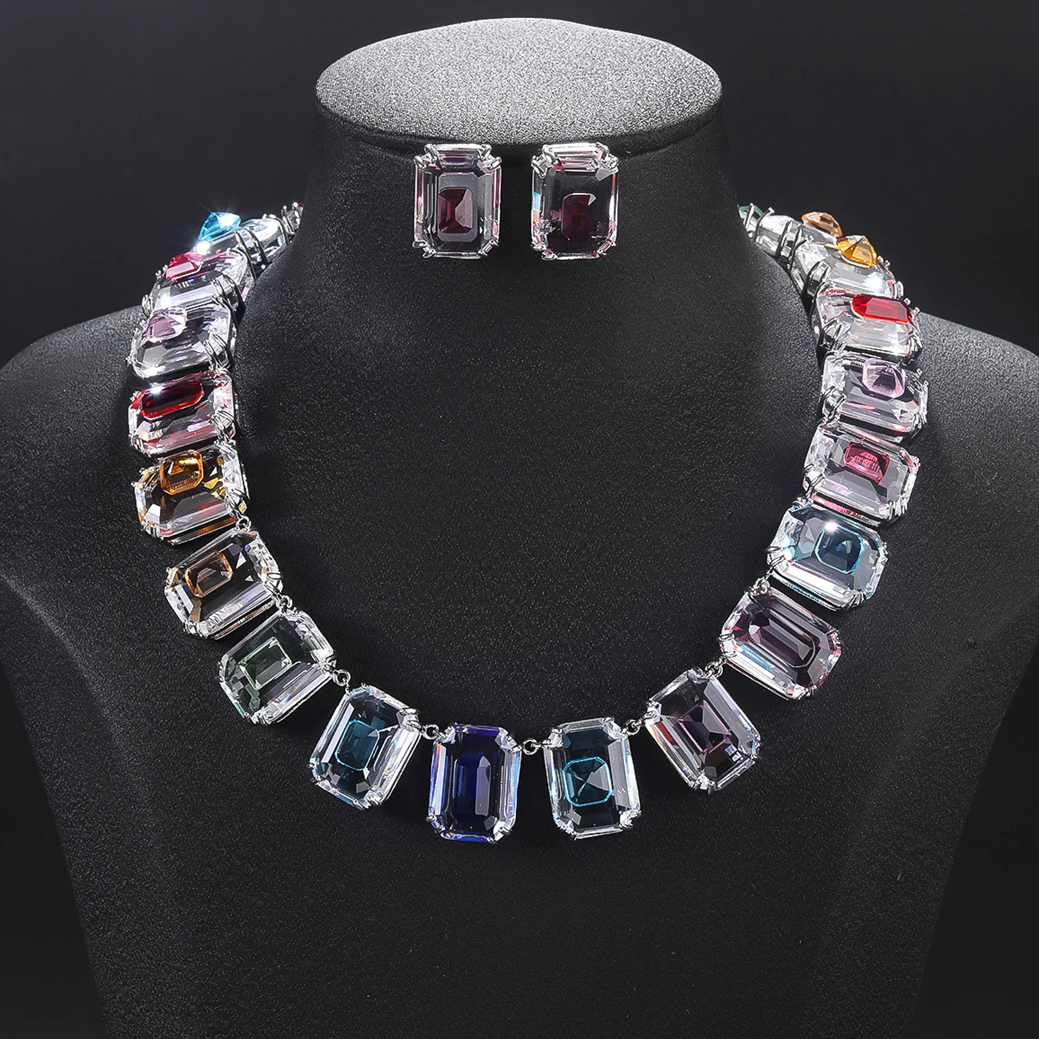 Luxury Big Square Cubic Zirconia Necklace Earrings Set Woman Wedding Bridal Jewelry Set Gift CN11109A
