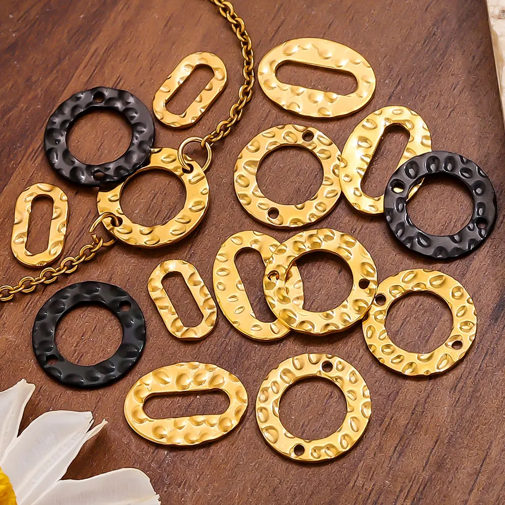 

20pcs Stainless Steel Double Hole Texture Circle Charm Gold Plated Earring Conectors for Women Jewelry Making Supplies Wholesale