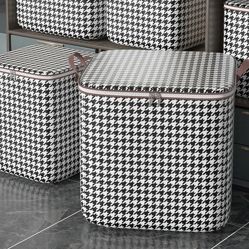 Practical Storage Boxes with Lids Houndstooth Clothes Quilt Bins Container Organizers with Handle for Bedroom Closet